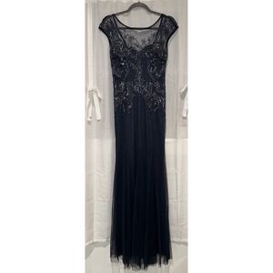 Jenny Packham Embellished Sequin Tulle Dress Mermaid Size 8 Navy Formal‎ Wedding